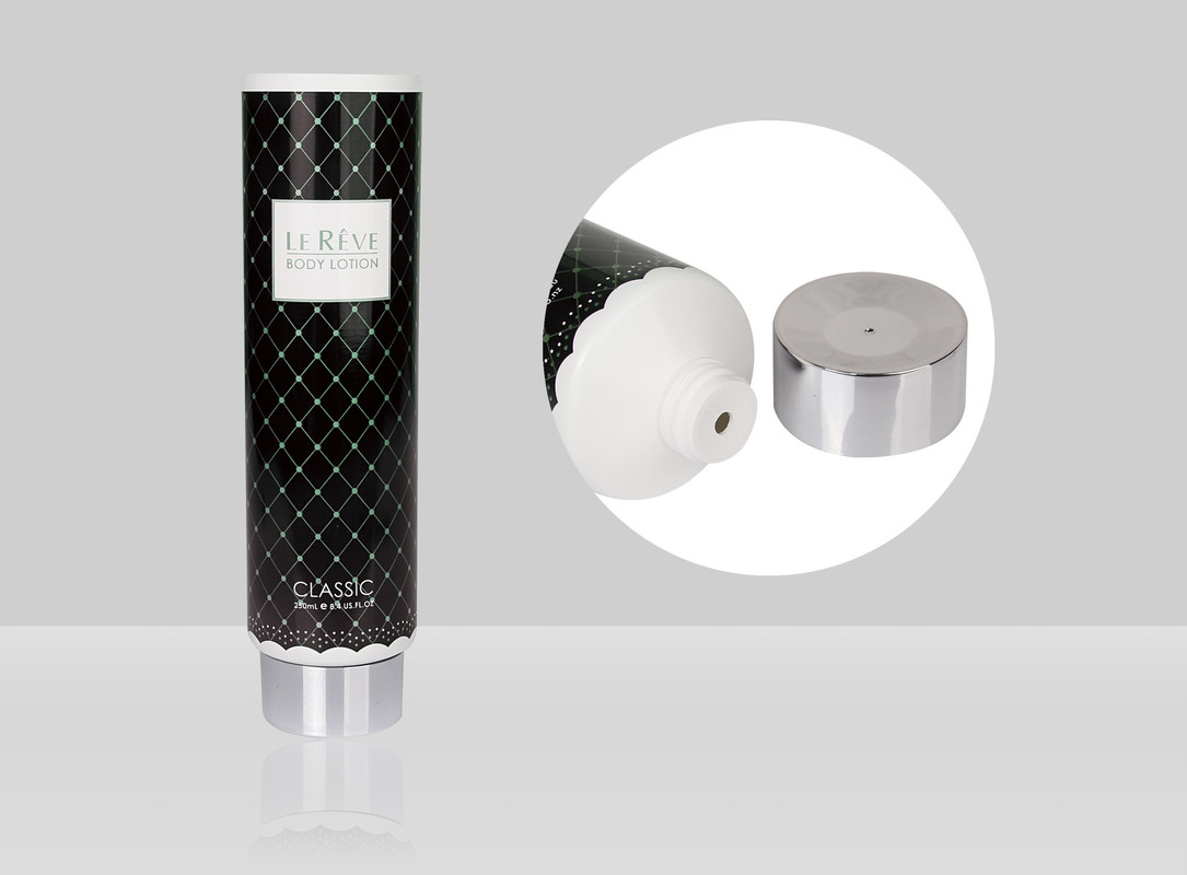 D55mm Custom Cosmetic Tubes 150-400ml Empty Squeeze Plastic Body Lotion Tube With Electroplate Screw Cap